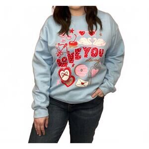 NEW POPPY & PINE women's love you always sweatshirt in blue